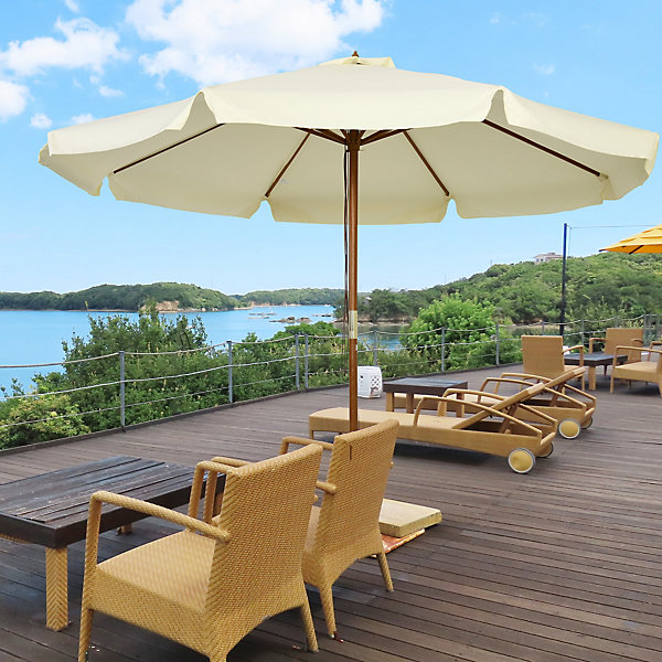 Parasol droit rond grande taille de jardin dia. 3,25 x 2,5H m bois de bambou polyester beige