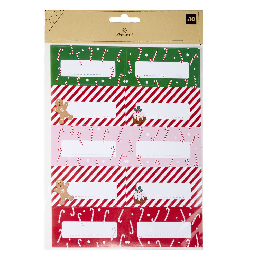 étiquette cadeau de No&euml;l autocollantes x10 motif candy rose