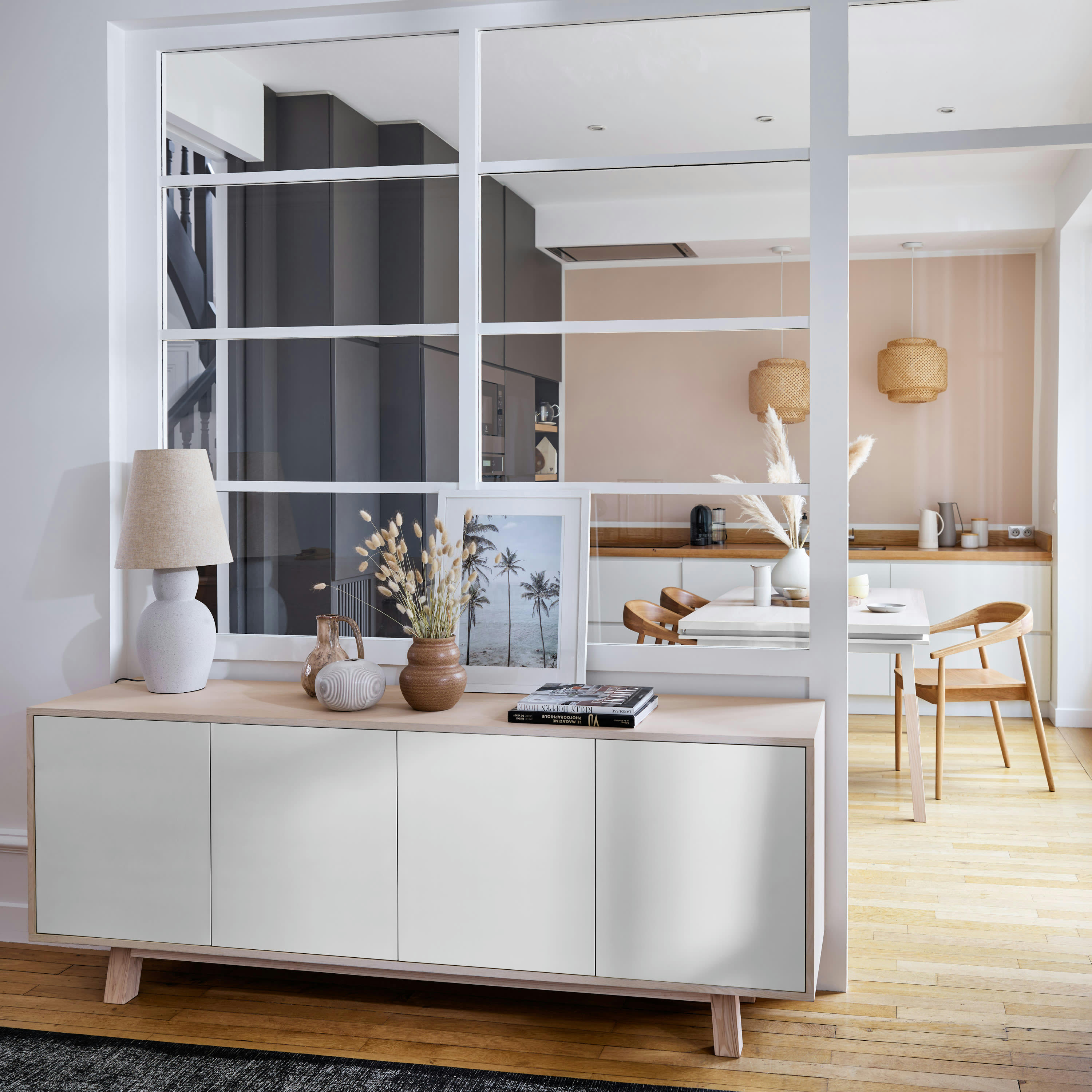 KUBE - Buffet 4 portes en frêne 180 cm, hauteur 94 cm