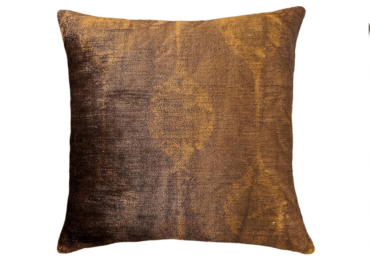 - Housse de coussin velours et soie ikat  50x50 marron