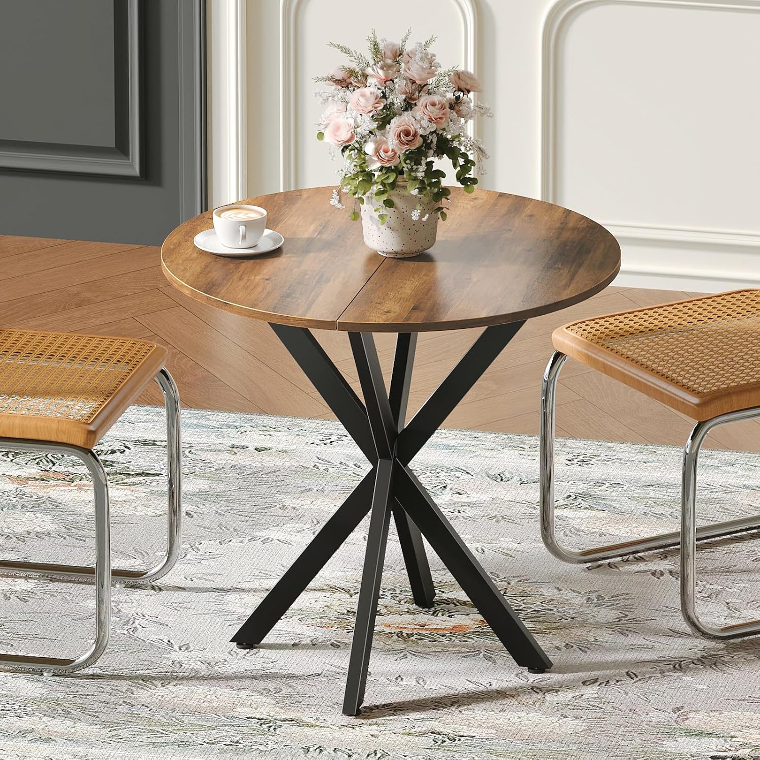 Vantic 31.5 Small Round Dining Table for 2-4, Round Kitchen Table for Small Spaces, Farmhouse Circle Dining Room Table for Kitchen and Living Room, Light Brown