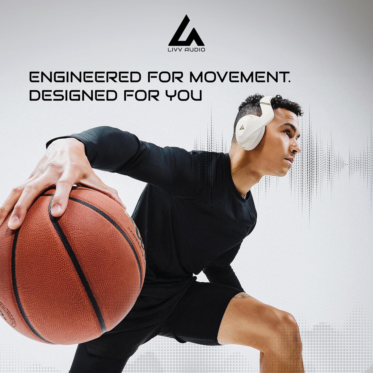 LIVV PRO Sports Headphones Designed for Gym  Workout  Running - Comfortable  Ergonomic  Over Ear  Active Noise Cancelling  5 Microphones  Wireless  50 Hours Battery Life  Bluetooth 5.3  Matte Black