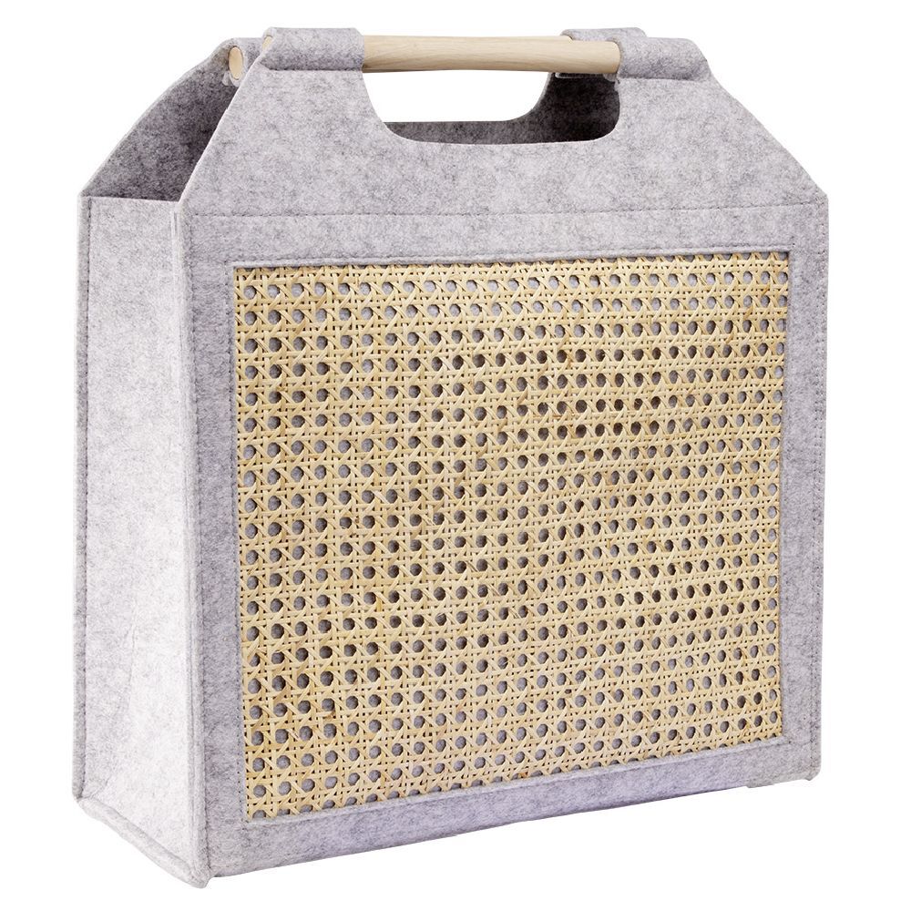 Panière feutrine et bambou grise Grand modèle 47x17xH42cm