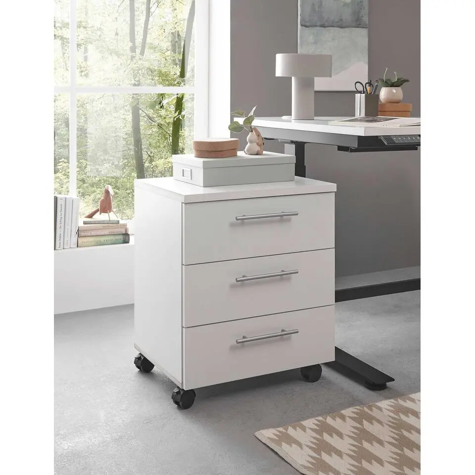 Ladeblok Ben - 3 lades - met wielen - wit