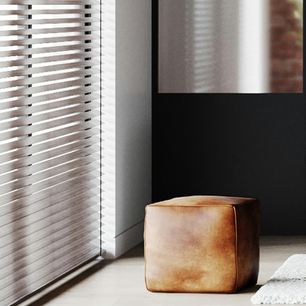 ARRAH - Pouf carré en cuir marron 40 cm