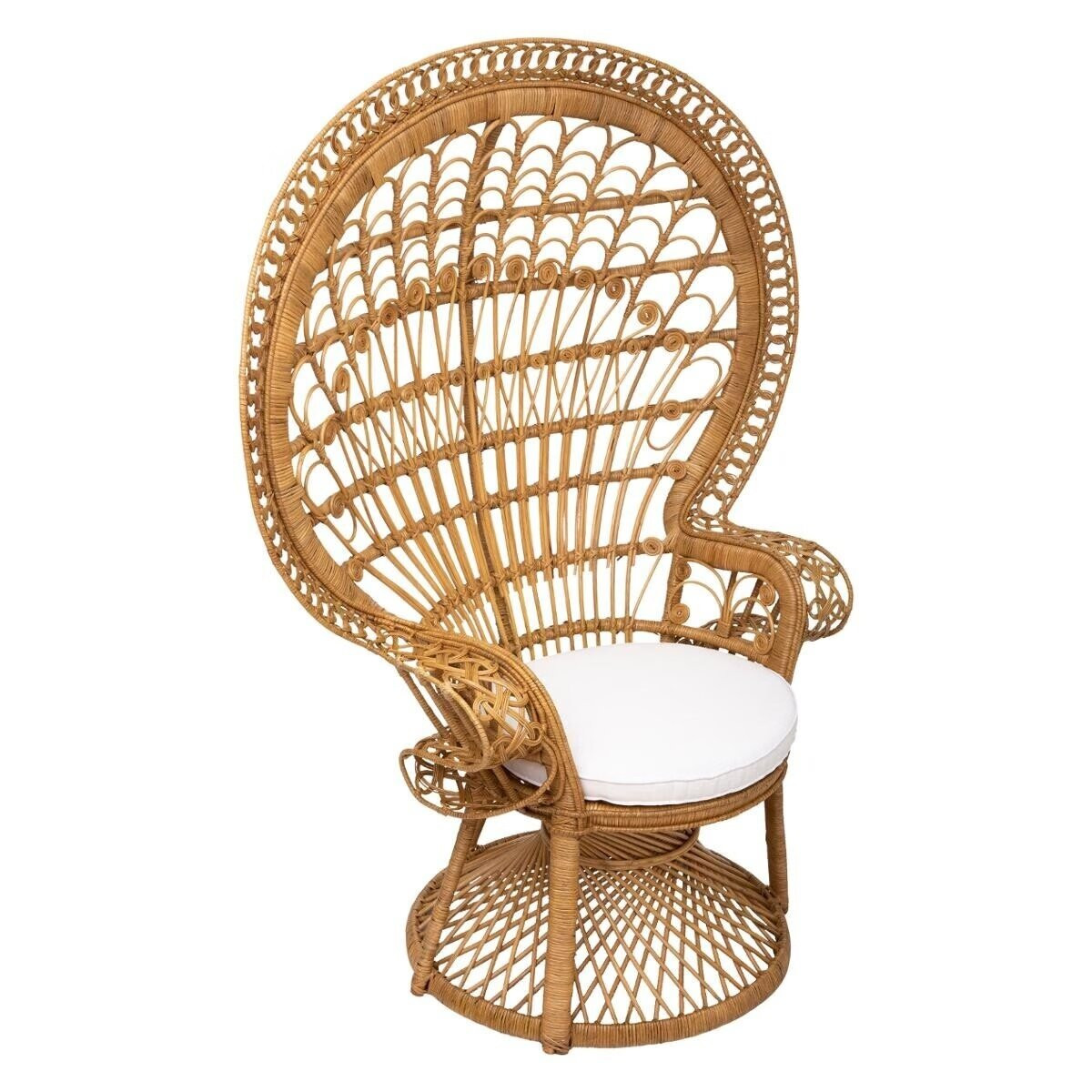 FOTEL RATTANOWY Takta z białą poduszą w stylu boho