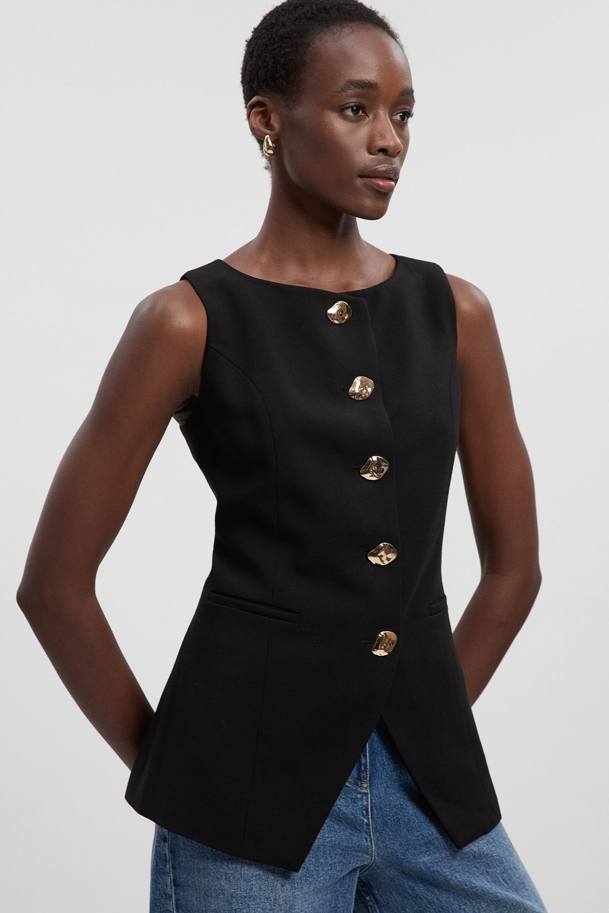 KarenMillen Compact Essential Button Detail Waistcoat