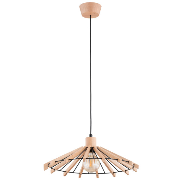 Lampa wisząca jasne drewno-czarna NATKA 1xE27x15W wym: 80x44x44 cm Alfa