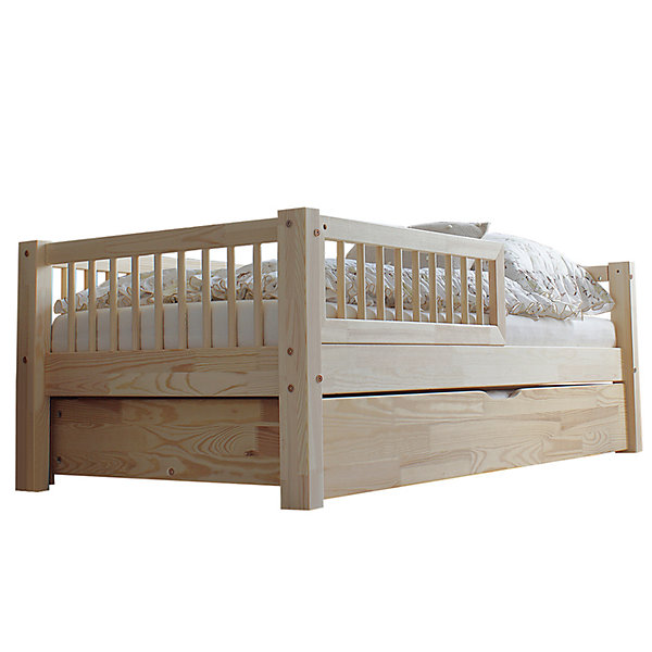 Lit 90x190 barrière sommier et tiroir inclus Adèle Bois