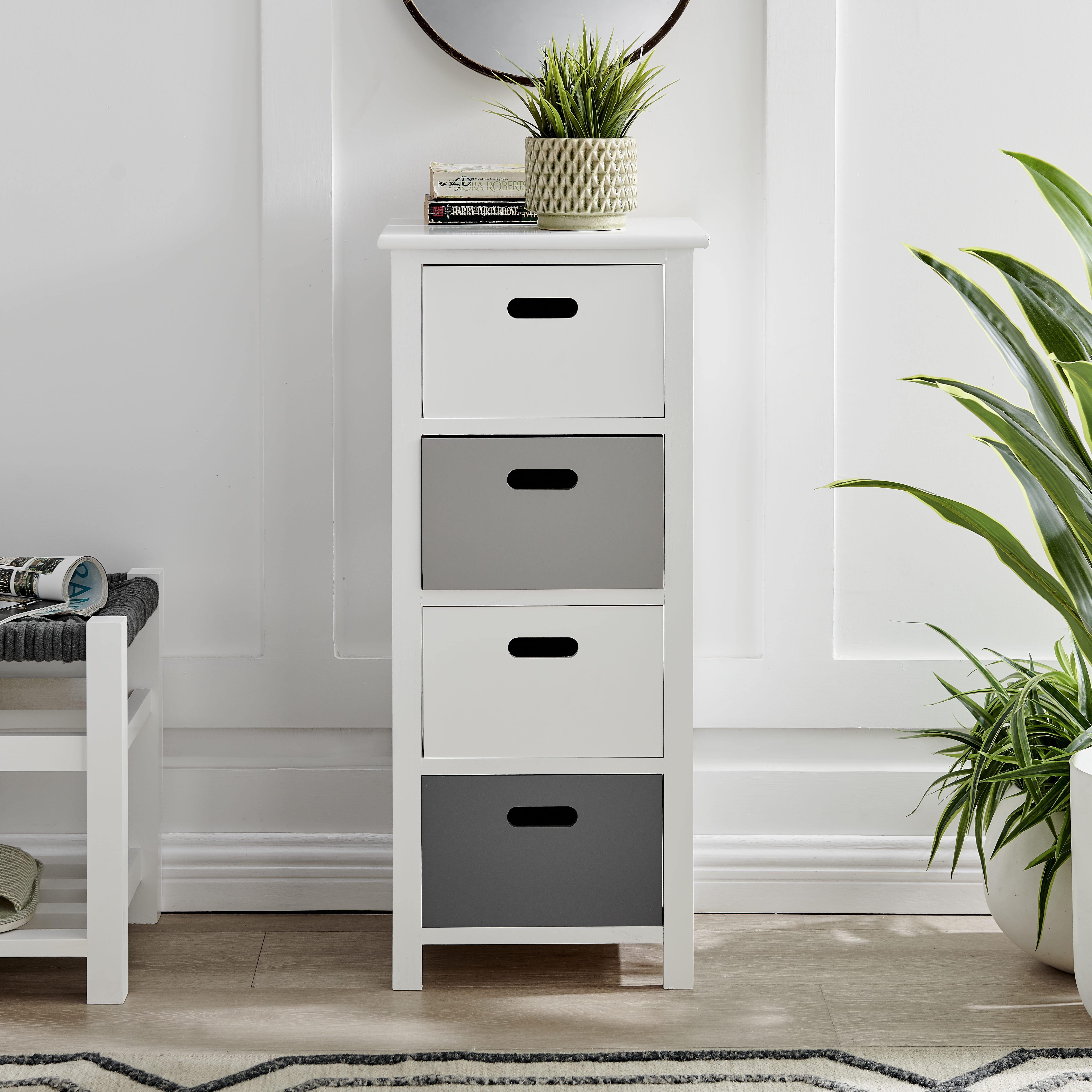 LIVIVO Nina 4 Drawer Storage Unit White Grey Bathroom Storage Cabinet Drawer Unit for Bedroom or Bathroom Use