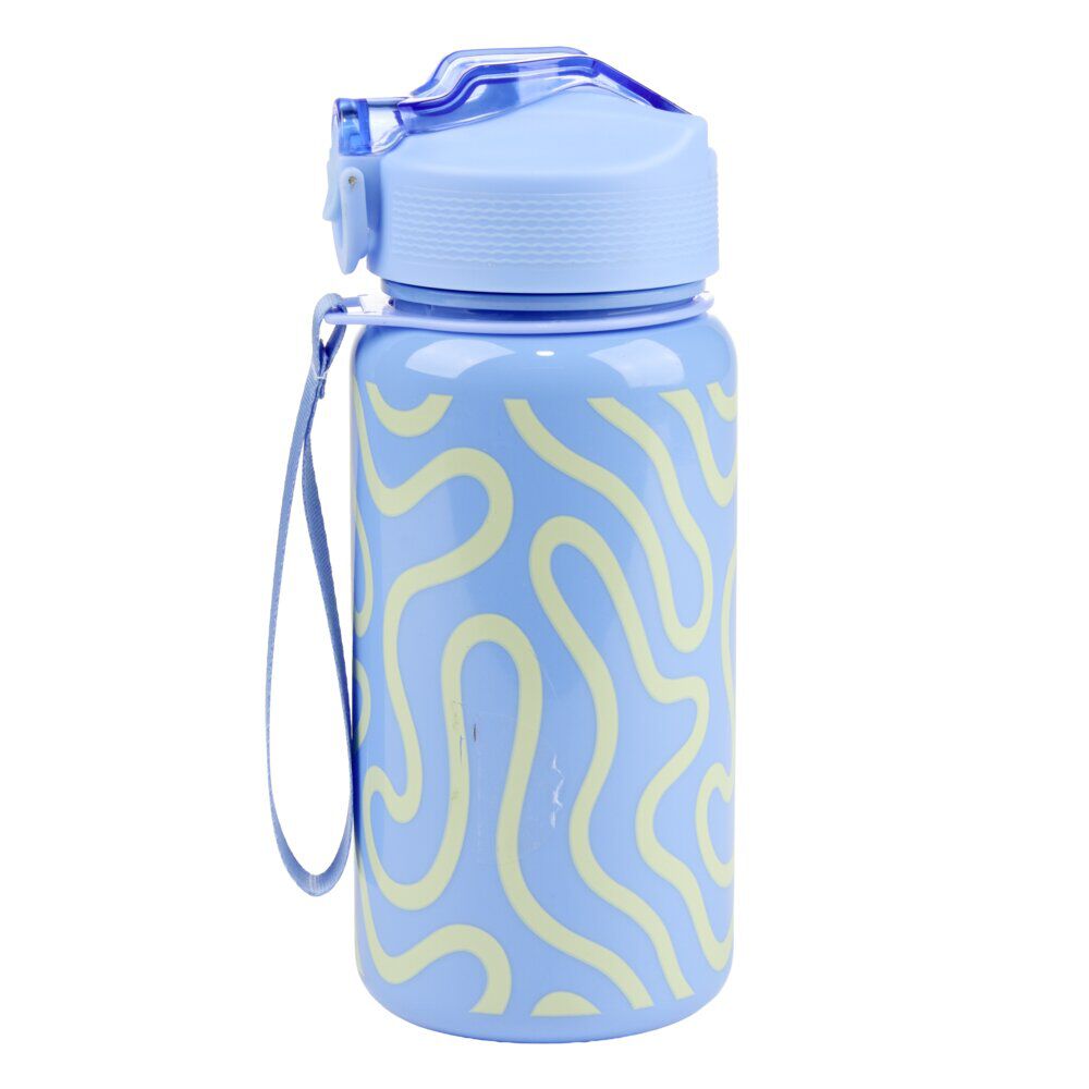 Gourde plastique 600ml bouchon paille motif ondulation Ø7,5xH21,5cm (2 modèles)