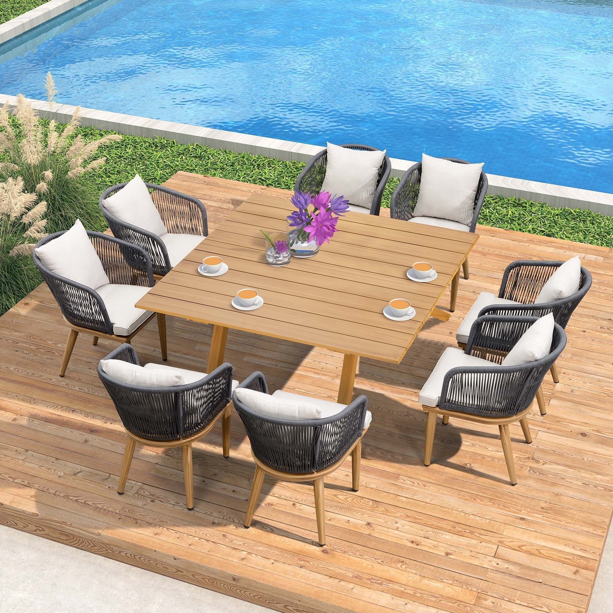 PURPLE LEAF Outdoor Dining Set for Garden Deck Wicker Table and Chairs Set-11 Piece