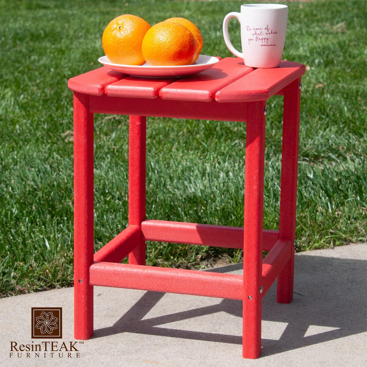 ResinTeak All Weather HDPE Recyclable Plastic Outdoor Side Table, Red