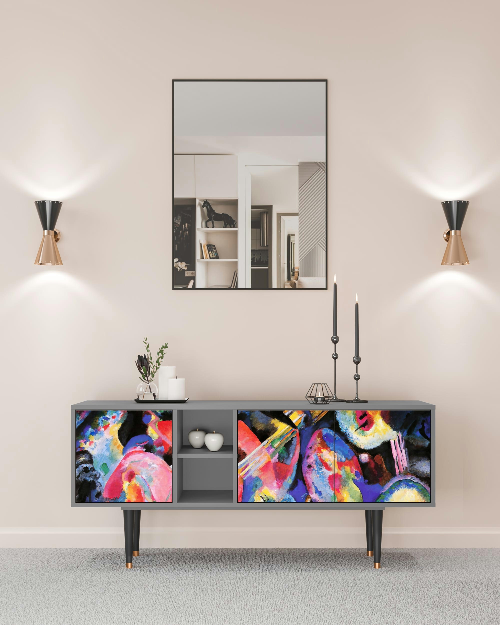 KANDINSKY - Meuble TV  multicolore 3 tiroirs L 150 cm