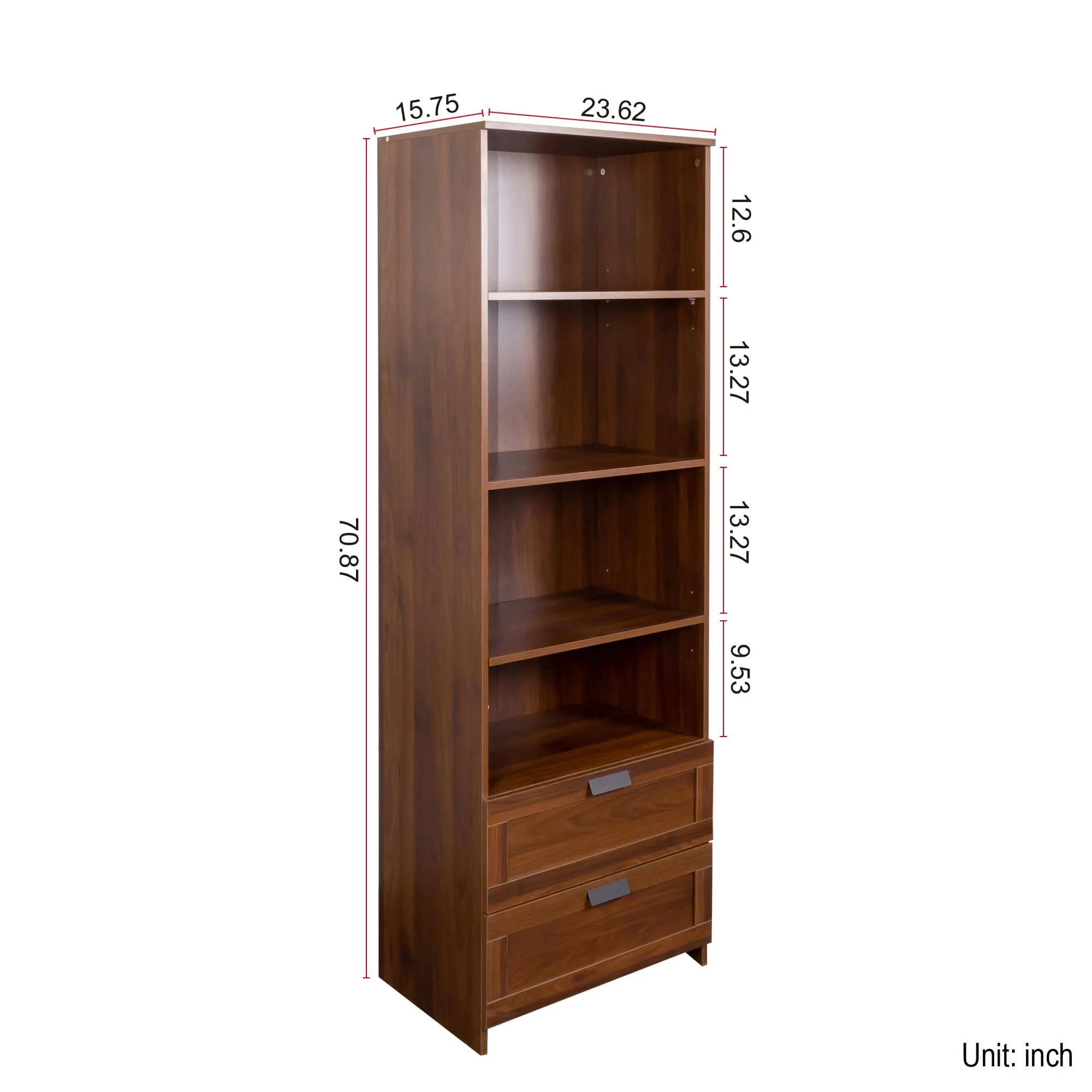 Bookshelf with Drawers, 70.87 Tall, 4 Shelf, Modern, Home Office, Living Room, Study
