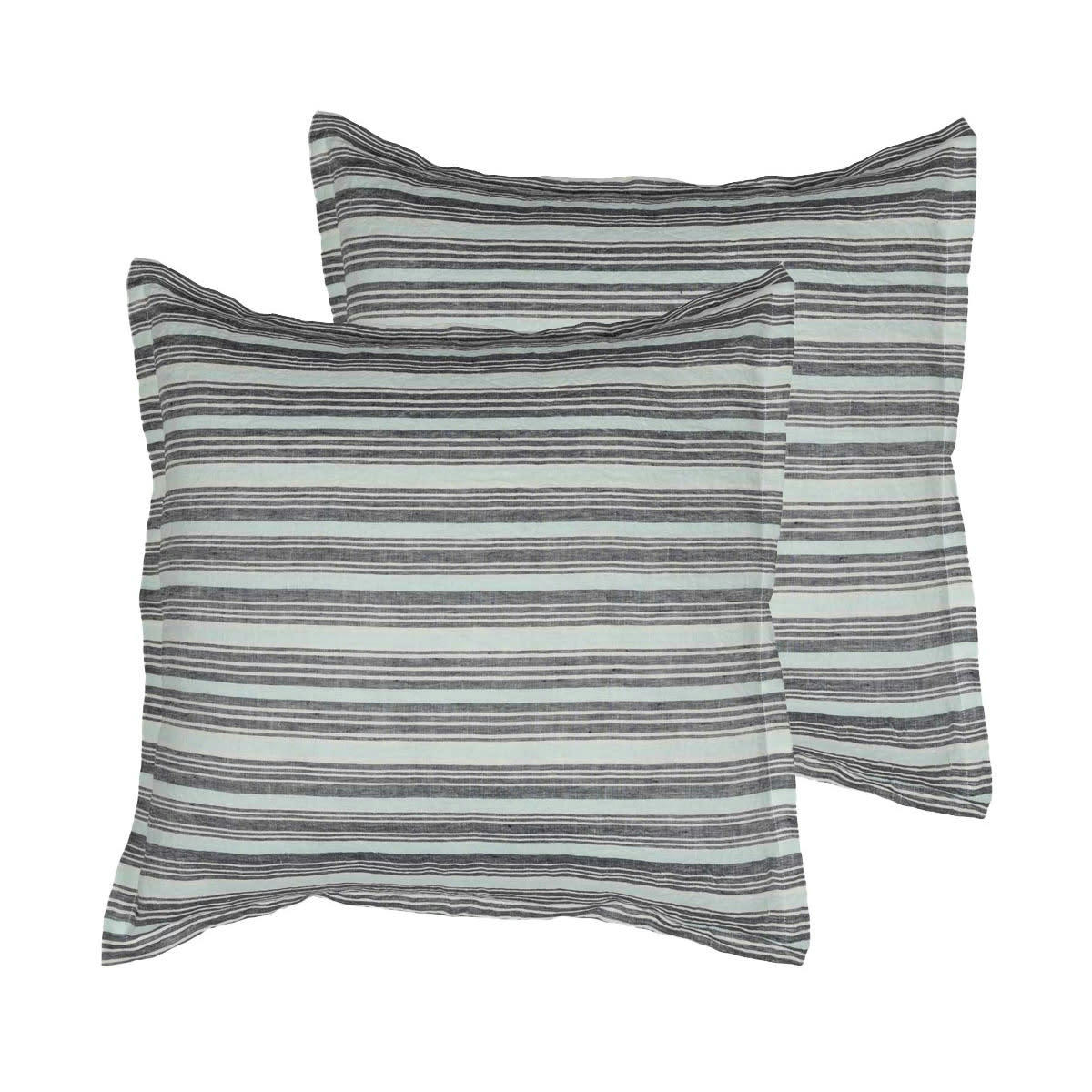 TEKSADA GRAPHIC - 2 taies d'oreiller en lin lavé/coton Anthracite 65x65 cm