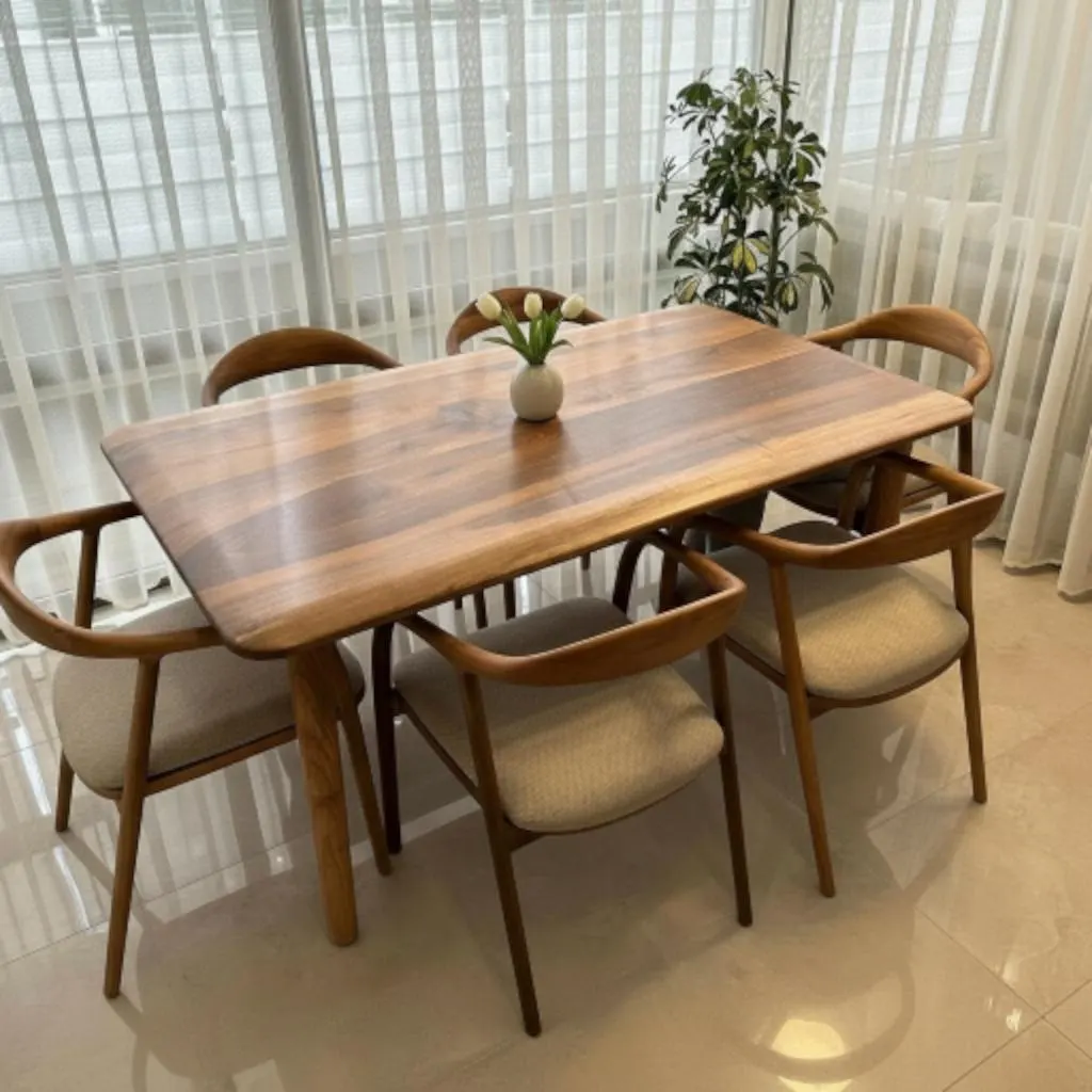 Elegant Walnut Dining Table and Chair Set - Mid Century Dining Table, Handmade Solid Wood Table With Wood Legs