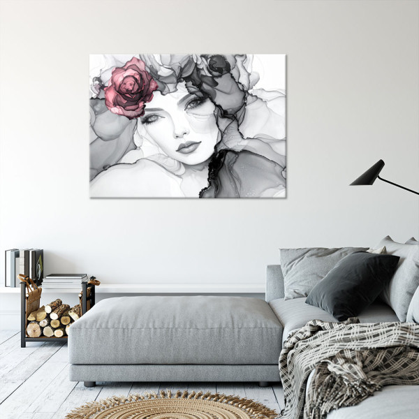 Obraz do salonu sypialni, Portret Kobieta z kwiatami na głowie 30x20