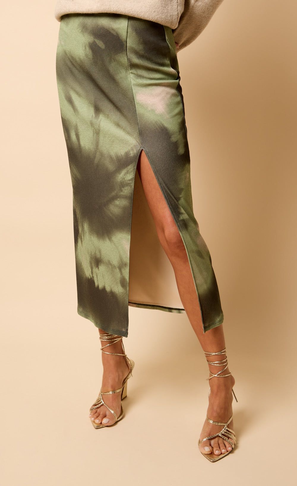 Little Mistress Khaki Print Midaxi Skirt