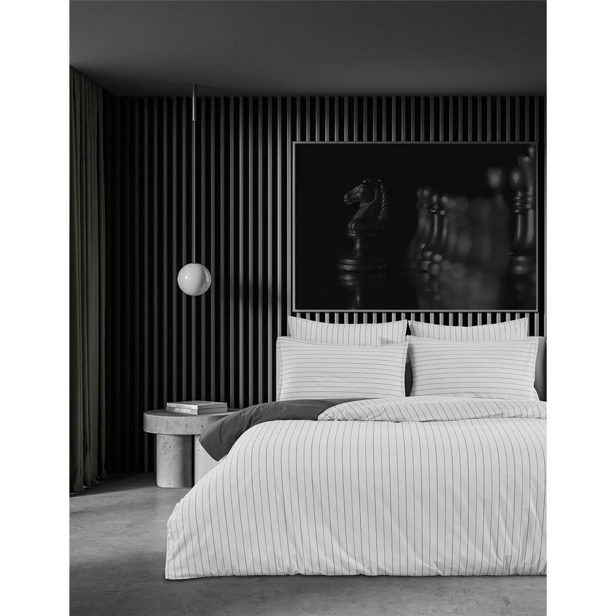 TOLSTA - Parure en percale de coton + 2 taies rectangles Anthracite 240x220 cm