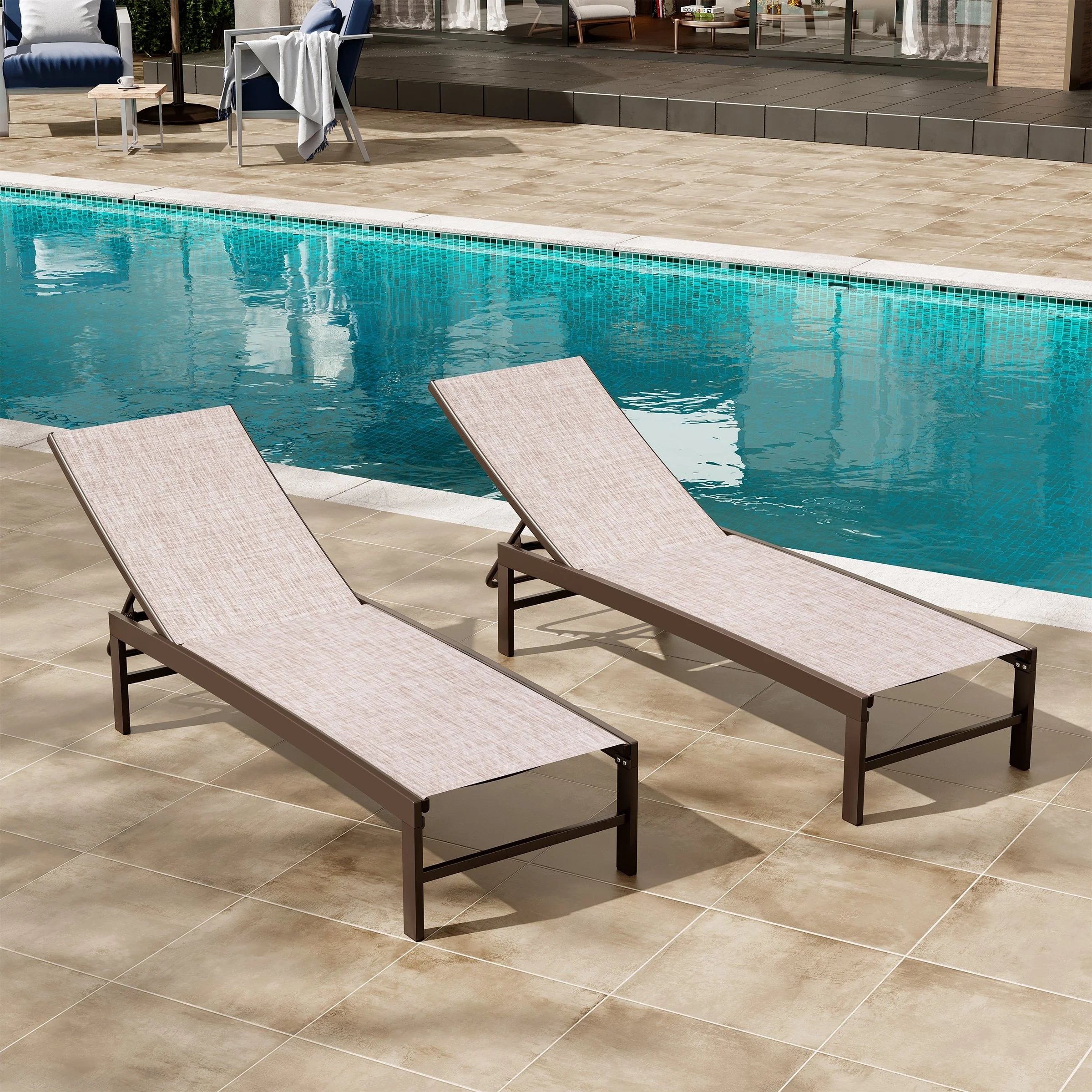 Outdoor Adjustable Aluminum Chaise Lounge Chairs for Patio Pool Terrace - See Picture