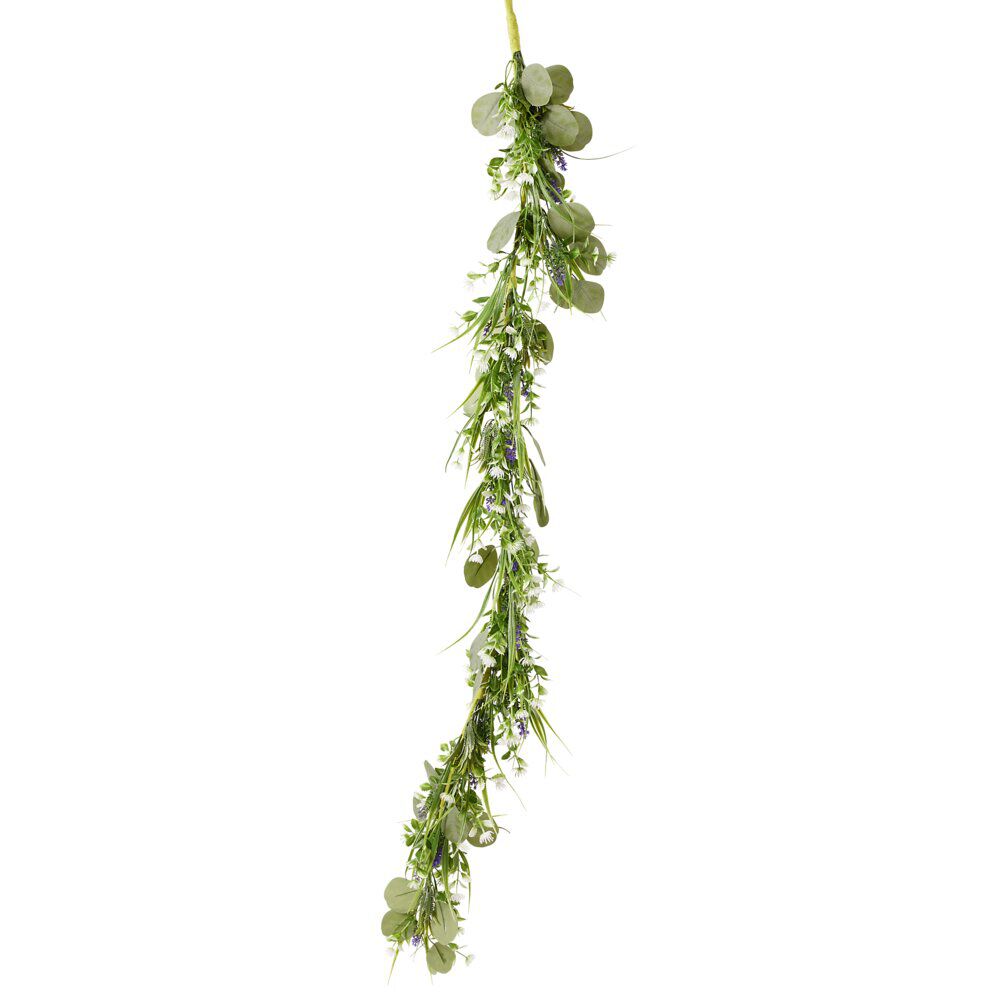 Guirlande feuillage artificiel avec fleurs blanches et lavande L180cm