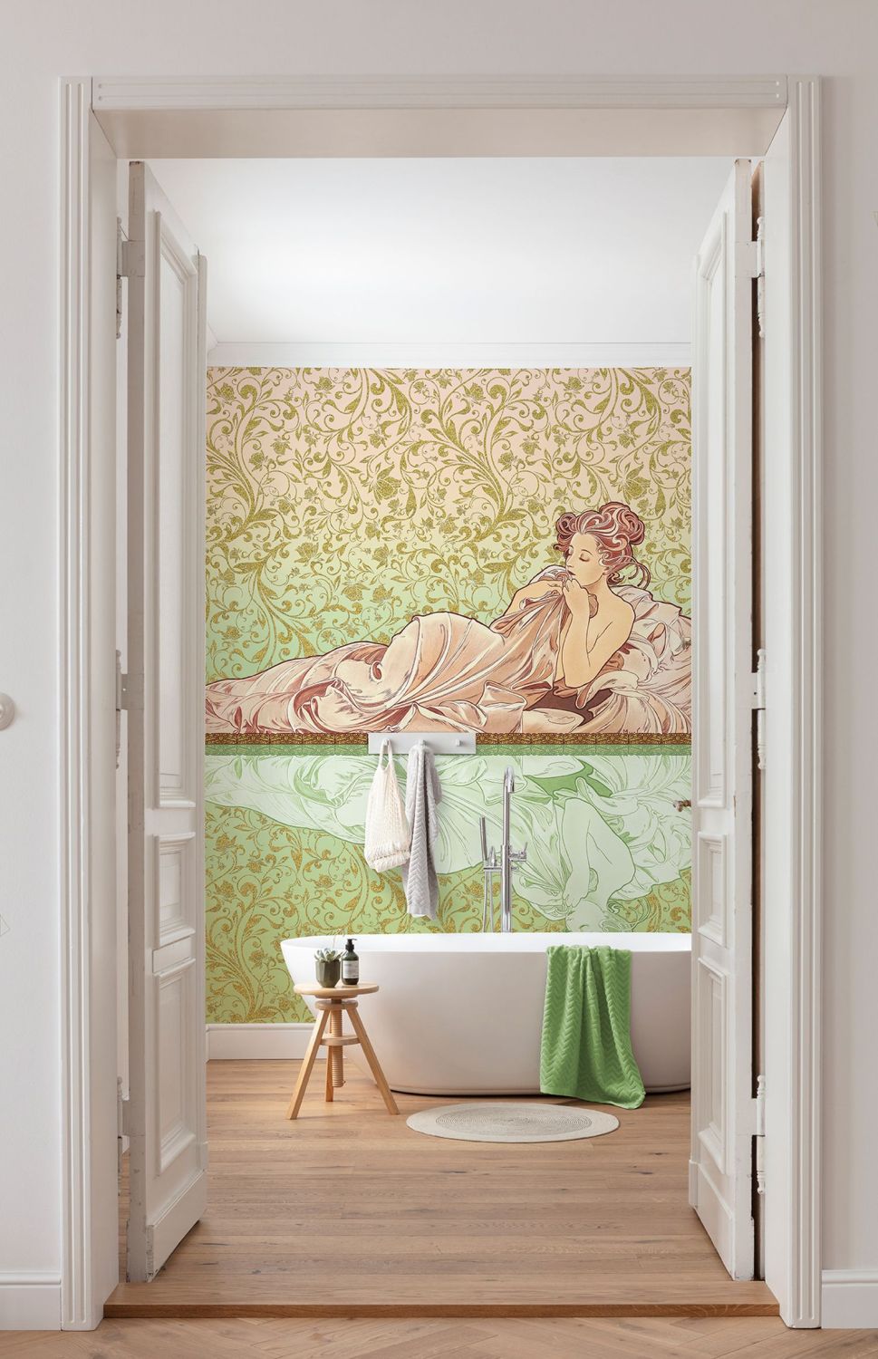 Sanders & Sanders fotobehang art nouveau motief groen en oudroze - 200 x 280 cm - 611836