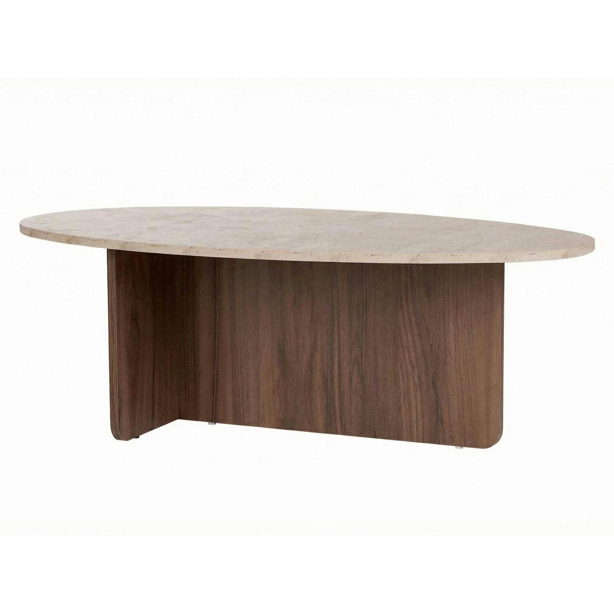 Table basse ovale organique décor travertin et noyer MARFA