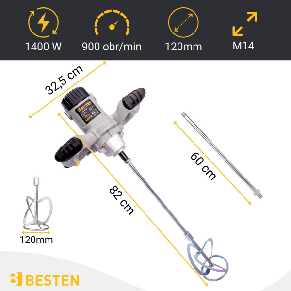 Mieszadło budowlane BESTEN BE-2854 1400W regulacja  2 mieszadła