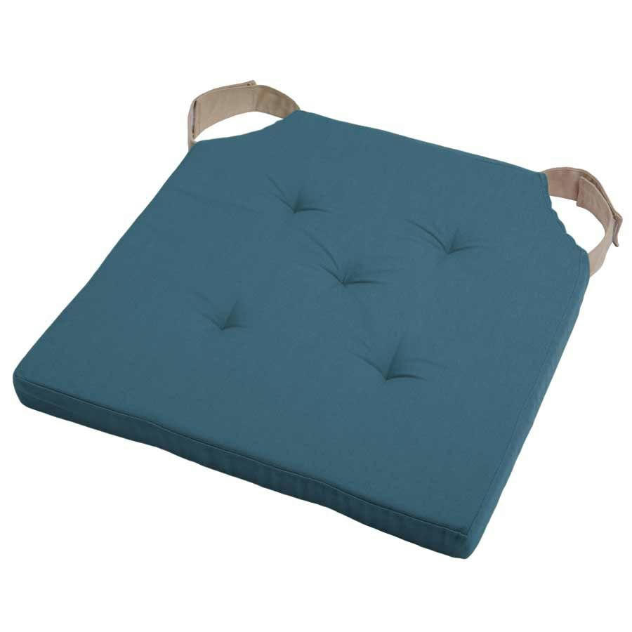 SCRATCHS - Coussin de chaise attaches scratchs pétrole lin 38x38