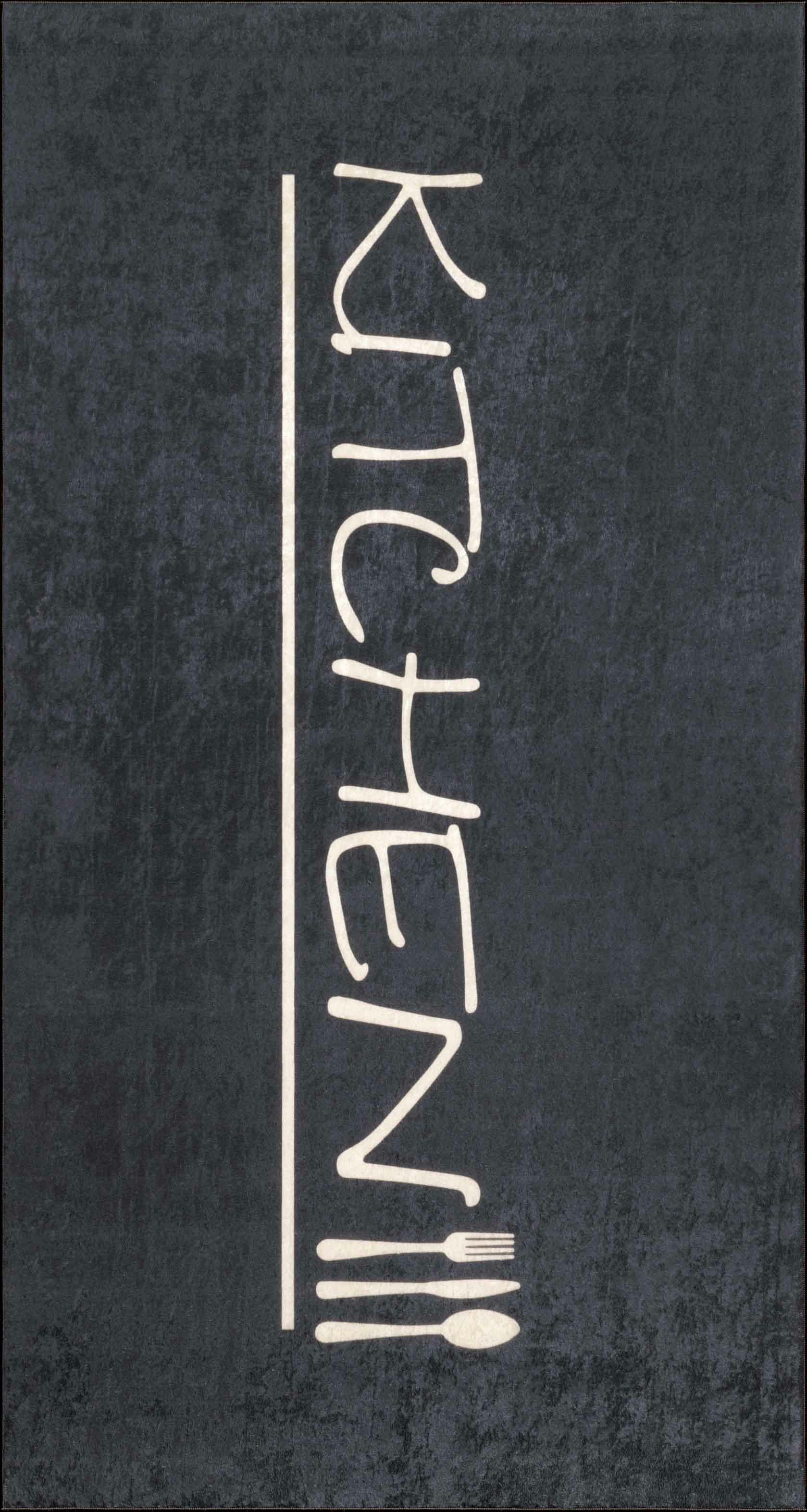 KITCHEN - Tapis de cuisine anthracite motif kitchen 70x180