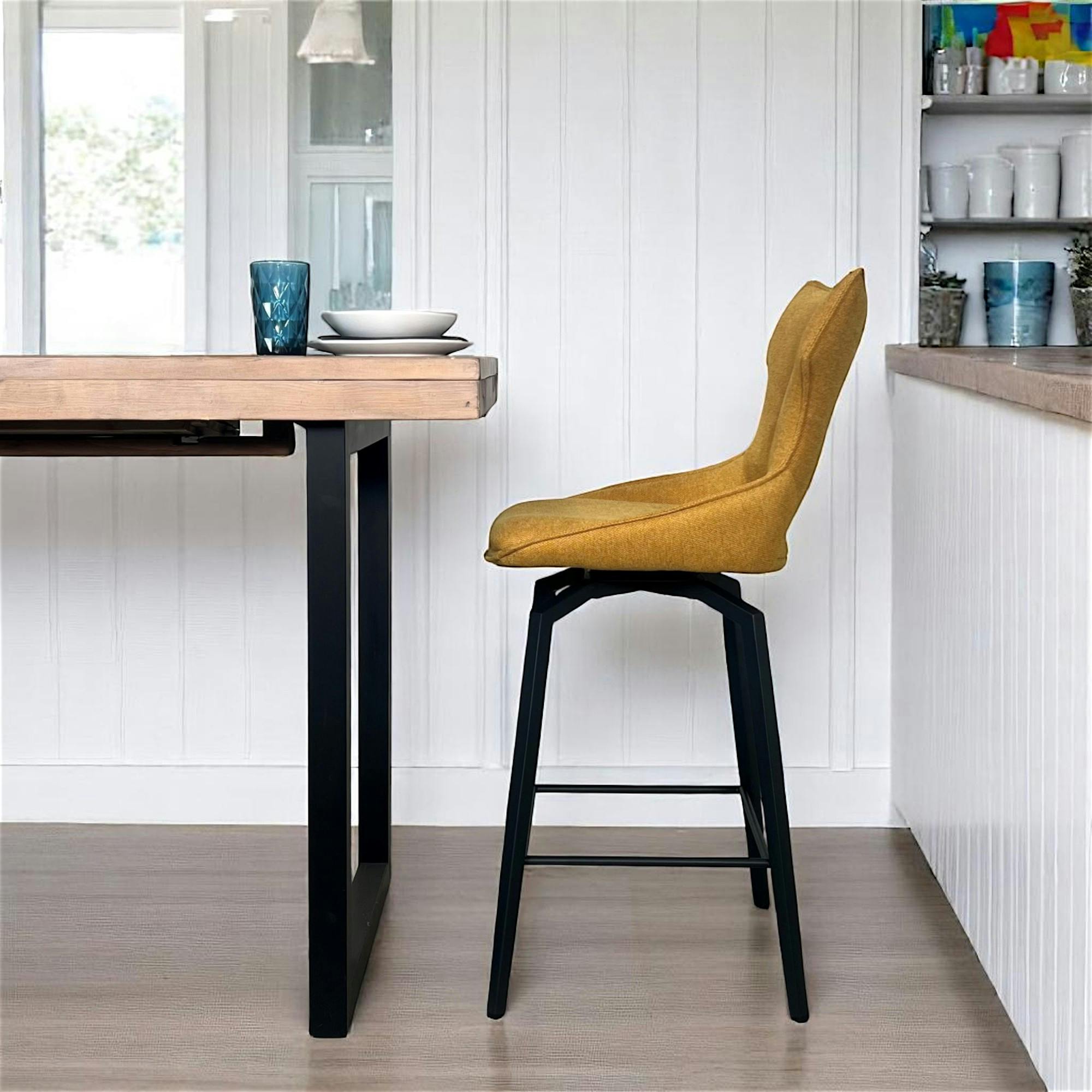 Chaise de bar pivotante tissu doré (lot de 2) LOMBARDIE