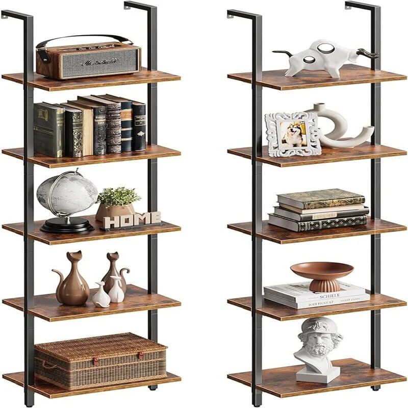  5 Tier Bookshelf Narrow Book Shelf Set of 2 - 11.4D x 15.4W x 70.1H