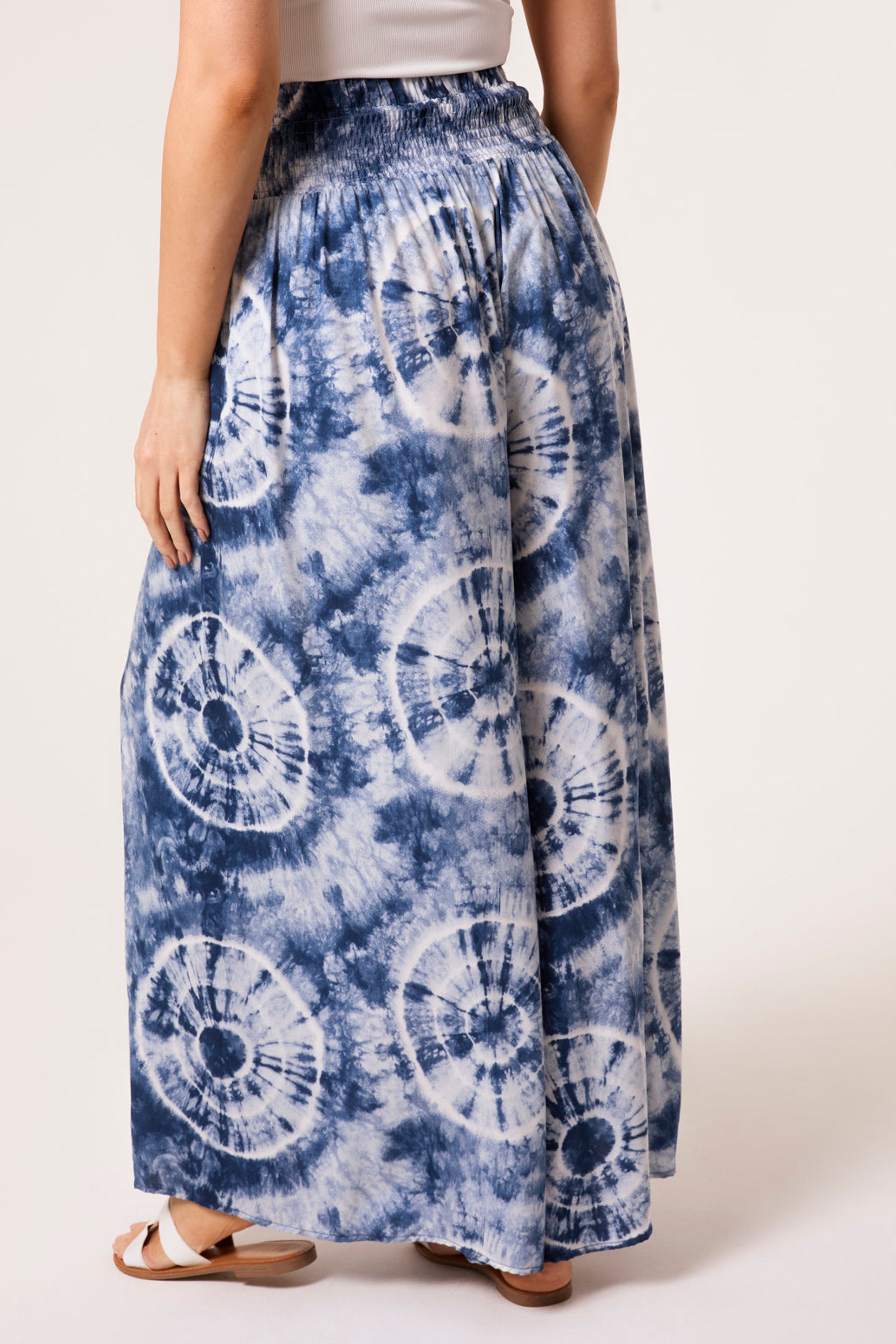 Blue Vanilla Blue Wide Leg Pants With Tie-Dye Print