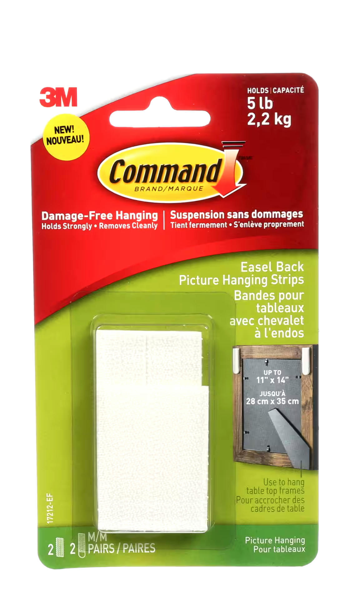 Command Adhesive Easel Back Picture Hanging Strips, White, 5-lbs, 2 Strips per Pack