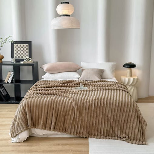 SOGA 2x 200x230cm Warm & Cozy Flannel Polyester Throw Blanket Light Brown