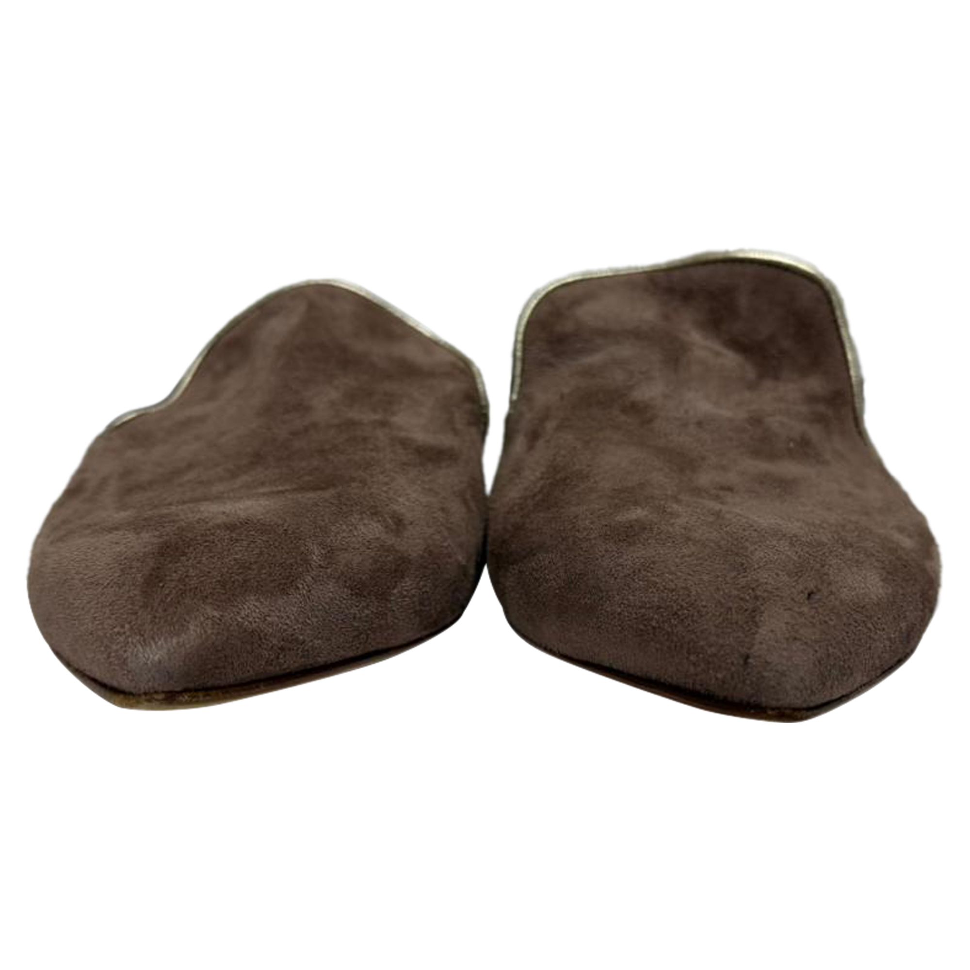 Malone Souliers Preloved Marianne Pointed-Toe Flat Mules in Brown Suede