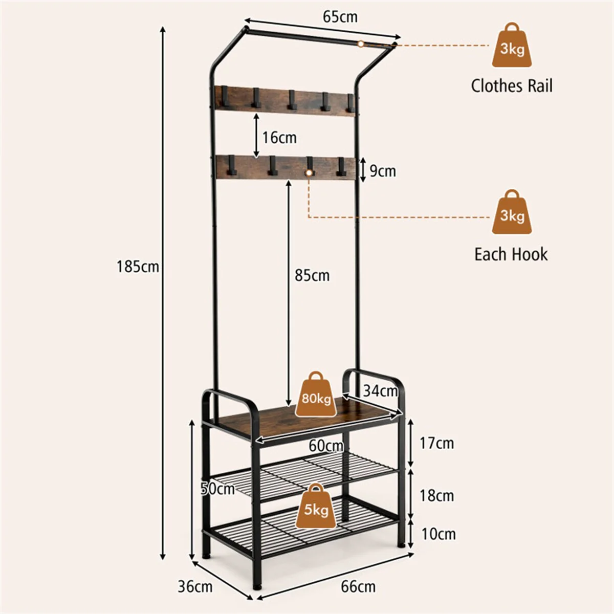 3-in-1 Hall Tree Bench with Storage Shelf