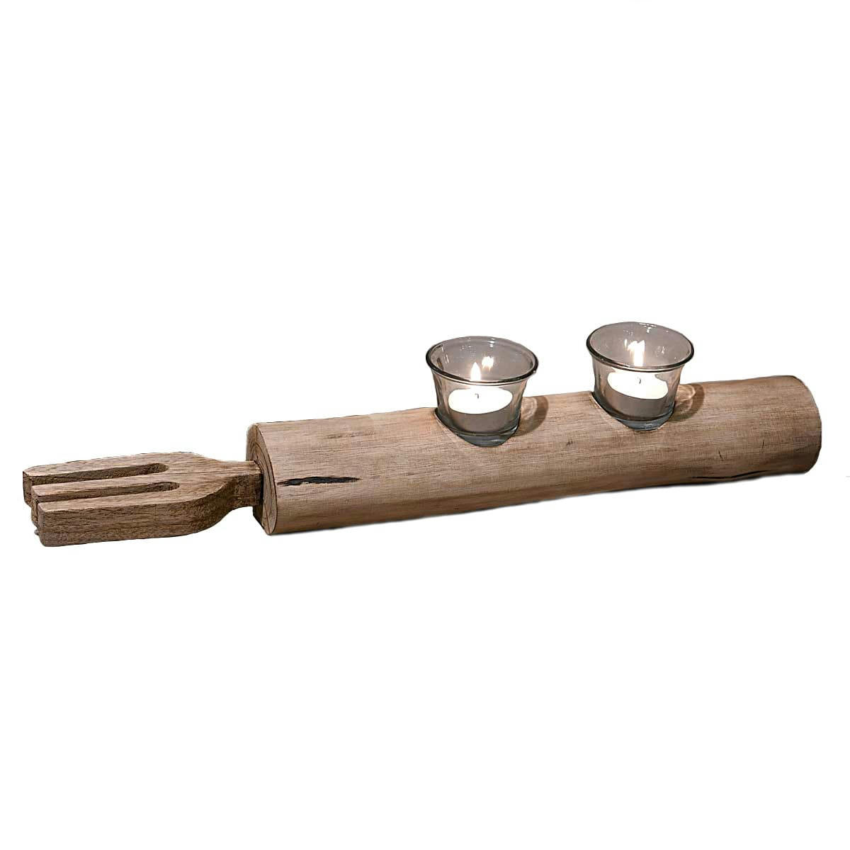 ETEL - Photophore artisanal en forme fourchette 46 c naturel 46x7x9 cm