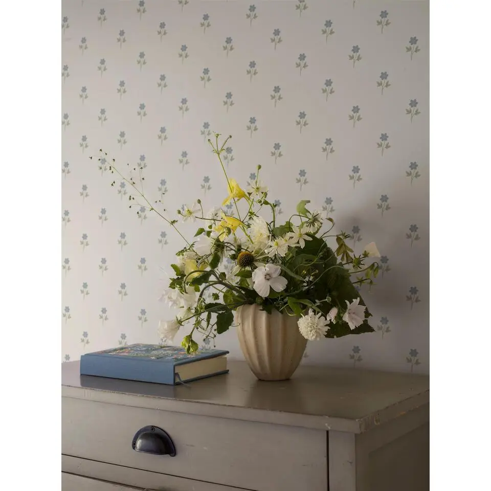 Borastapeter behang bloemetjes blauw en grijs - 53 cm x 10.05 m