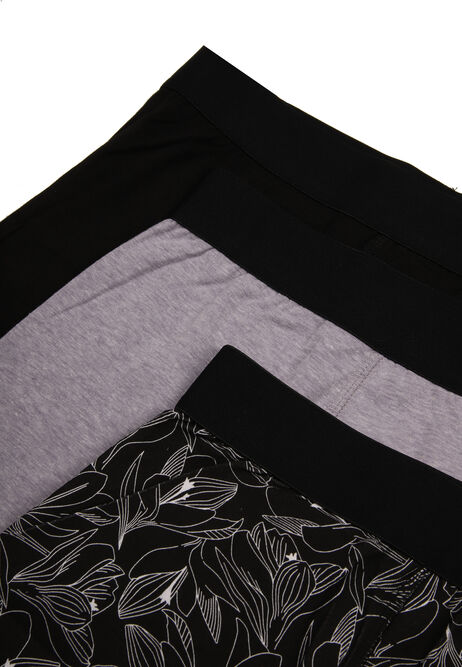 Mens 3pk Black Flower Print Hipster Stretch Trunks