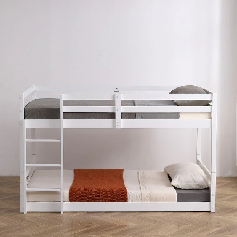FCH White Twin Solid Wood Bunk Bed with Ladder