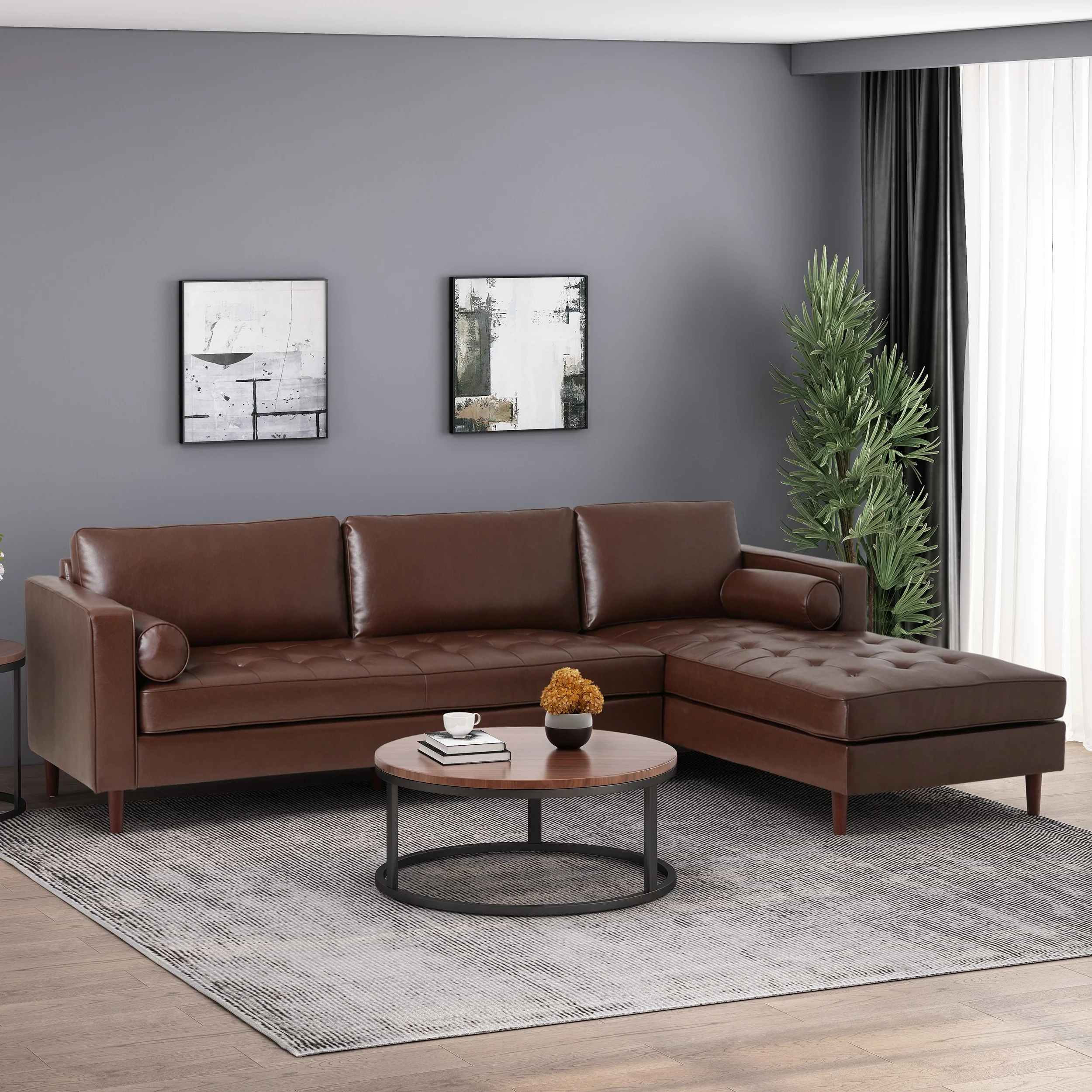 Malinta Contemporary Tufted Chaise Sectional by Christopher Knight Home - 109.50 L x 70.75 W x 33.50 H