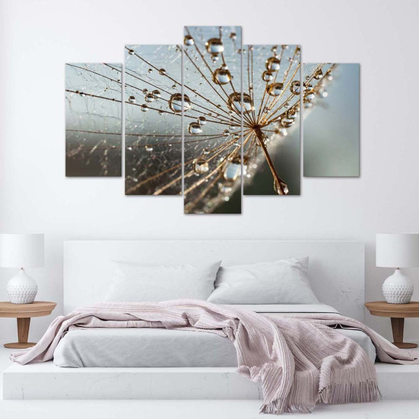Feeby Obraz 5 częściowy Krople rosy i pajęczyna 100x70