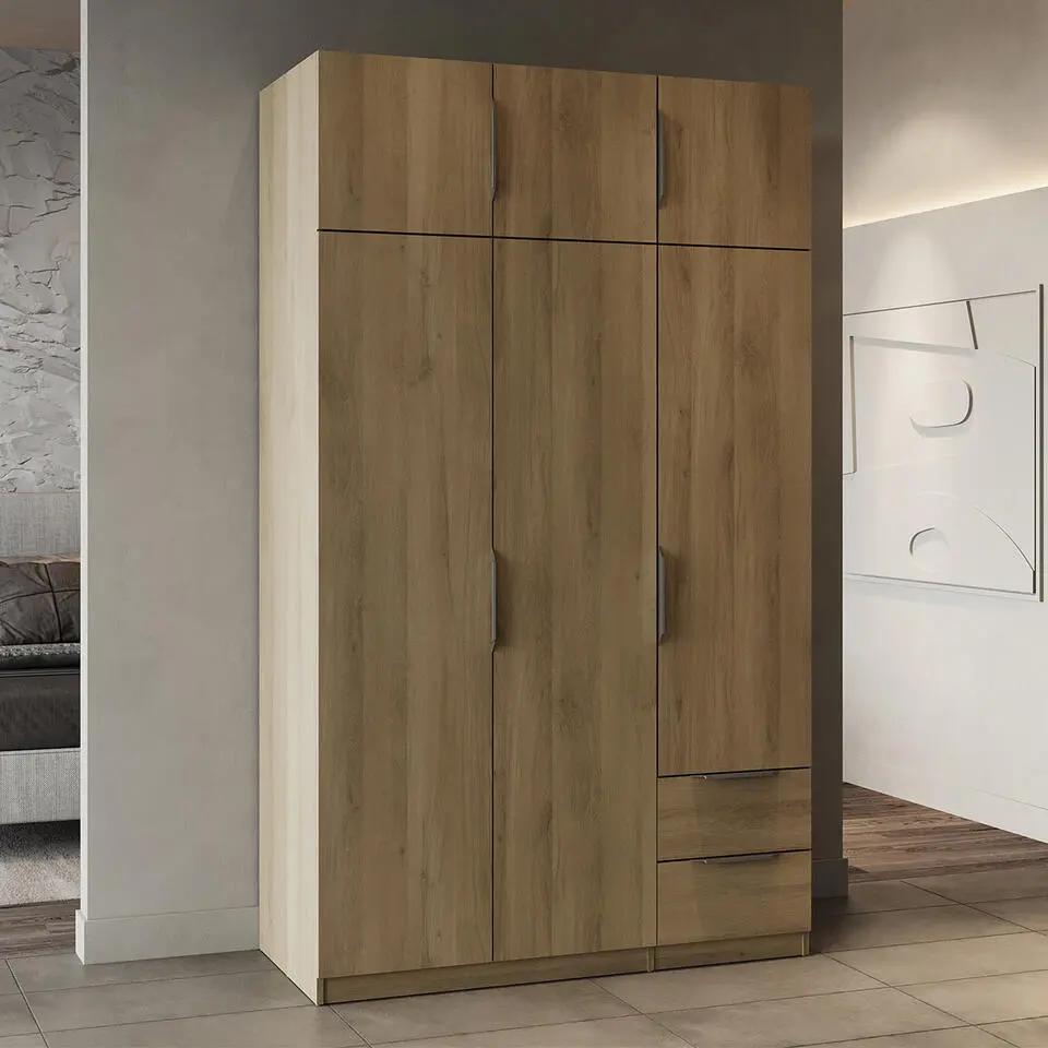 Kledingkast Spectre 120cm 6 deuren - 2 lades - eik