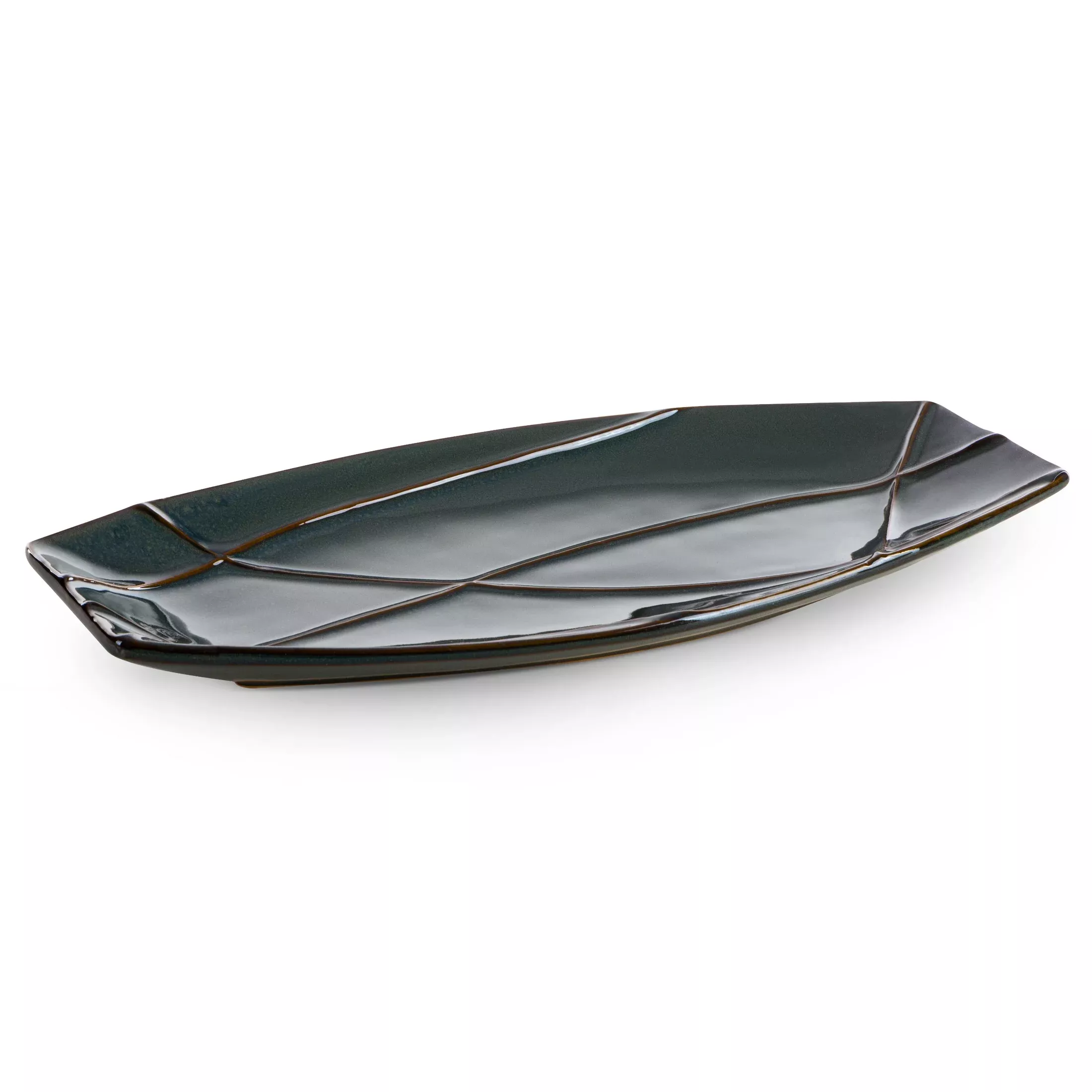 Patera ceramiczna dekoracyjna turkusowo-zielona z nowoczesnym wypukłym wzorem 41x20x3 cm TEO