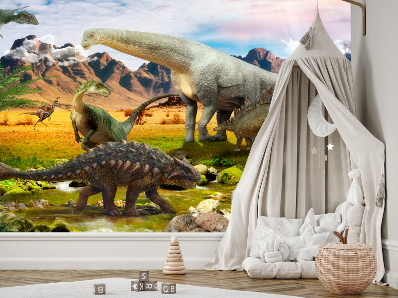 Fototapeta Dinozaury nad rzeką 100x70cm