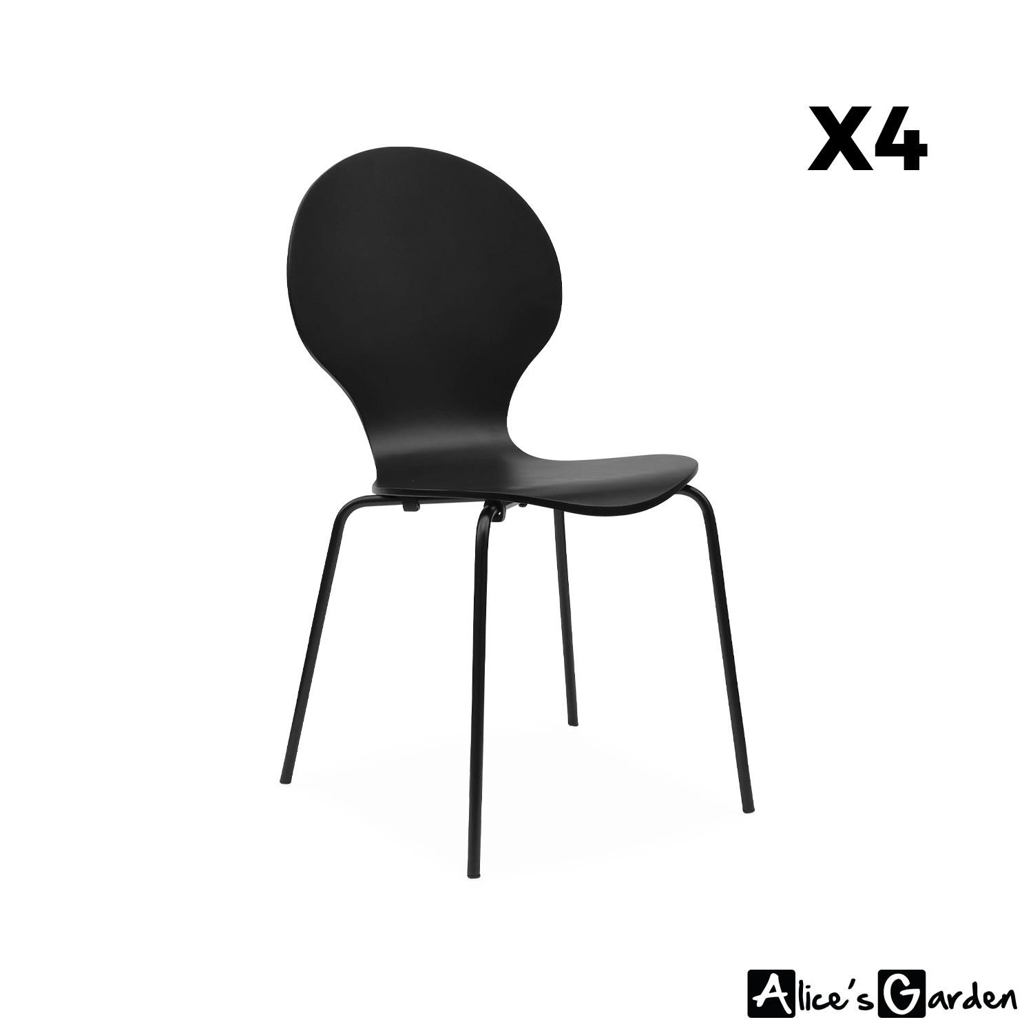 NAOMI - Lot de 4 chaises rétro empilables noir