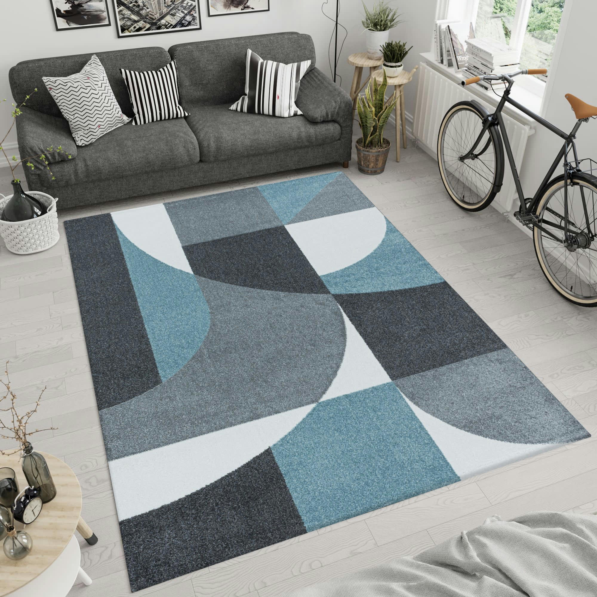 PICASSO - Tapis géométrique bleu 200x290cm