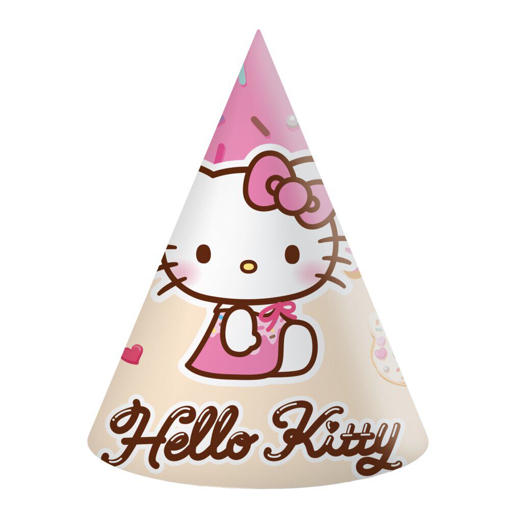 Chapeau de fête cône x6 Hello Kitty carton multicolore
